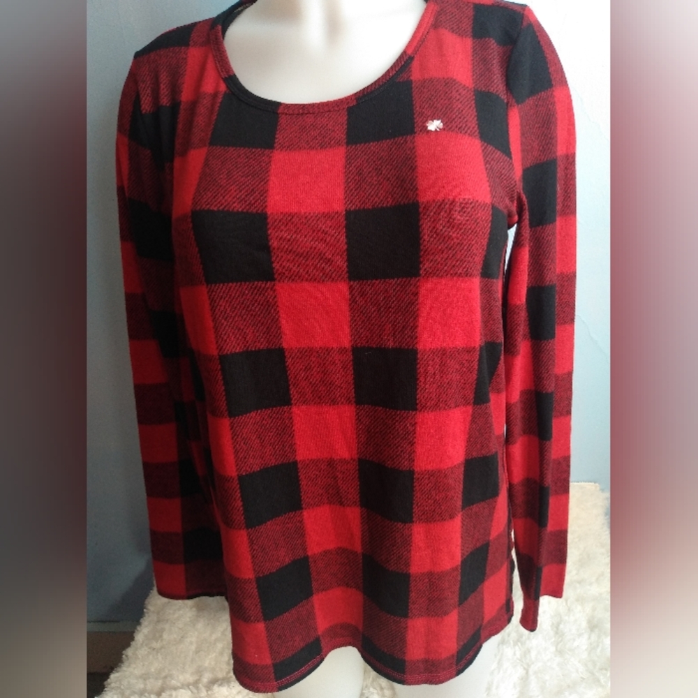 EUC Lucky Brand 🍀 woman's size large red/black plaid long sleeve shirt